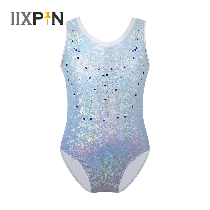 

Kids Girls Ballet Dance Leotards Sleeveless Imitation Diamond Decor Bright Bronzing Cloth Gymnastics Leotard Jumpsuit Dance Wear