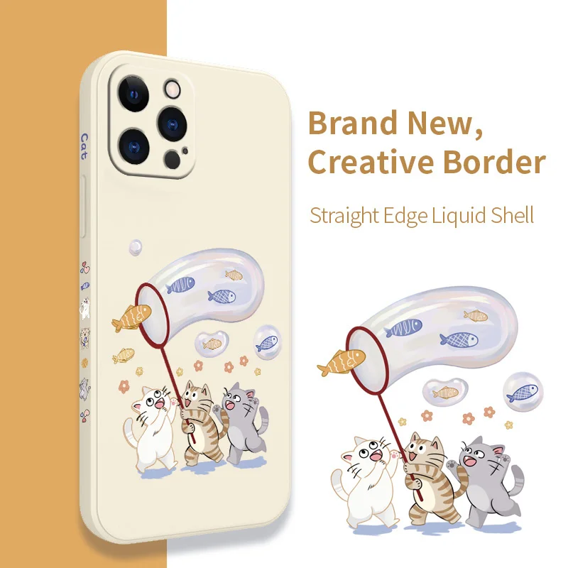 

Bubble Cat Pattern Phone Case For iPhone 13 12 Pro Max 11 X XS XR XSMAX SE2020 8 8Plus 7 7Plus 6 6S Plus Silicone Cover