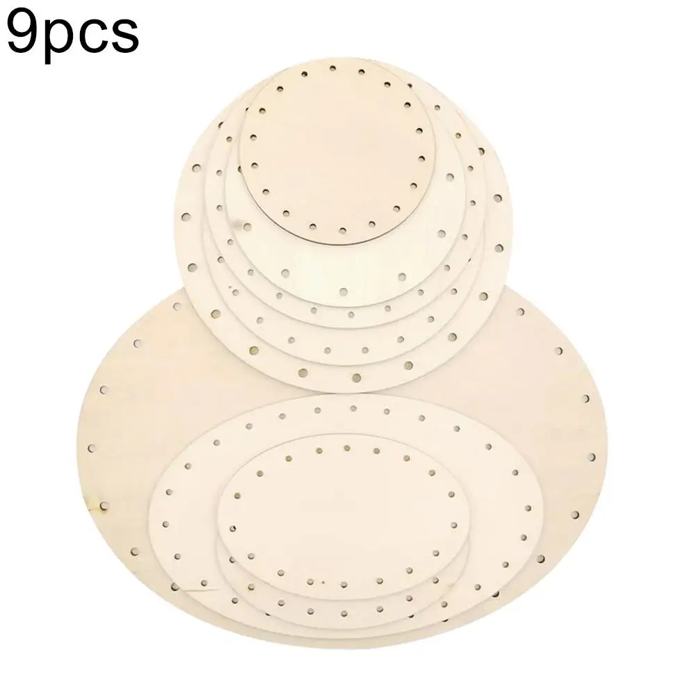

9Pcs Unfinished Drilled Holes Blank Wood Slices DIY Basket Wooden Base