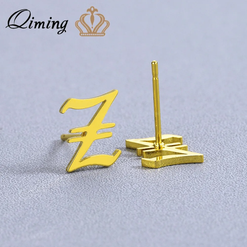 QIMING со шнуровкой Алфавит нежный письмо серьги для девушек Нержавеющая сталь
