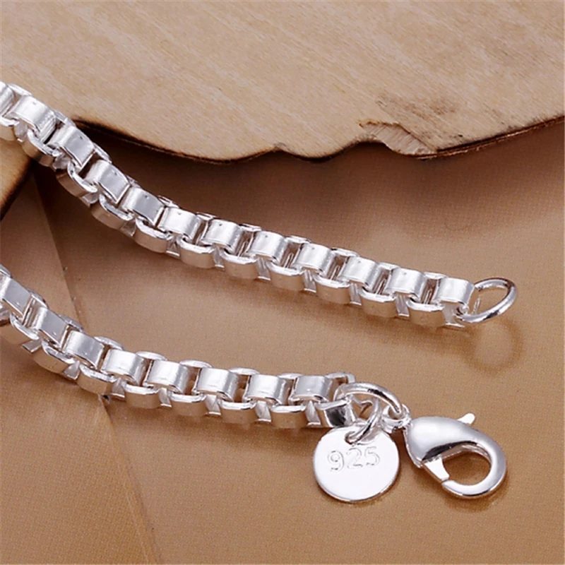 

925 Sterling Silver 6mm Round Box Chain Bracelet Necklace Sets For Women Wedding Engagement Party Jewelry