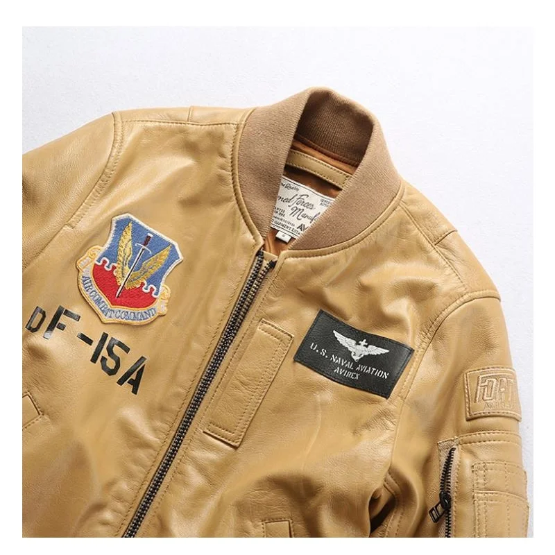 Traje volador de piel de oveja para mujer, ropa de cuero con cuello alto, informal, amarillo, chaqueta de cuero