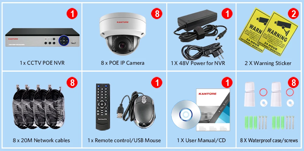 KANTURE h.265+ 8CH 4MP POE CCTV NVR система 8X1080P Аудио IP66 Антивандальная Безопасность Открытый POE IP камера день ночь камера система
