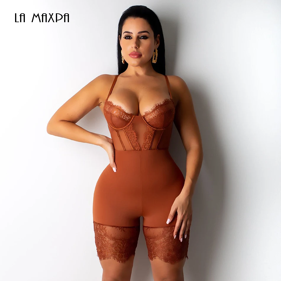 Весна 2020 Новый женский сексуальный кружевной Облегающий комбинезон с открытой