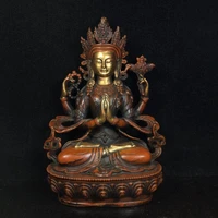 9 collection old bronze gilt real gold fudozun bodhisattva four armed guanyin buddhism avalokitesvara amitabha statue