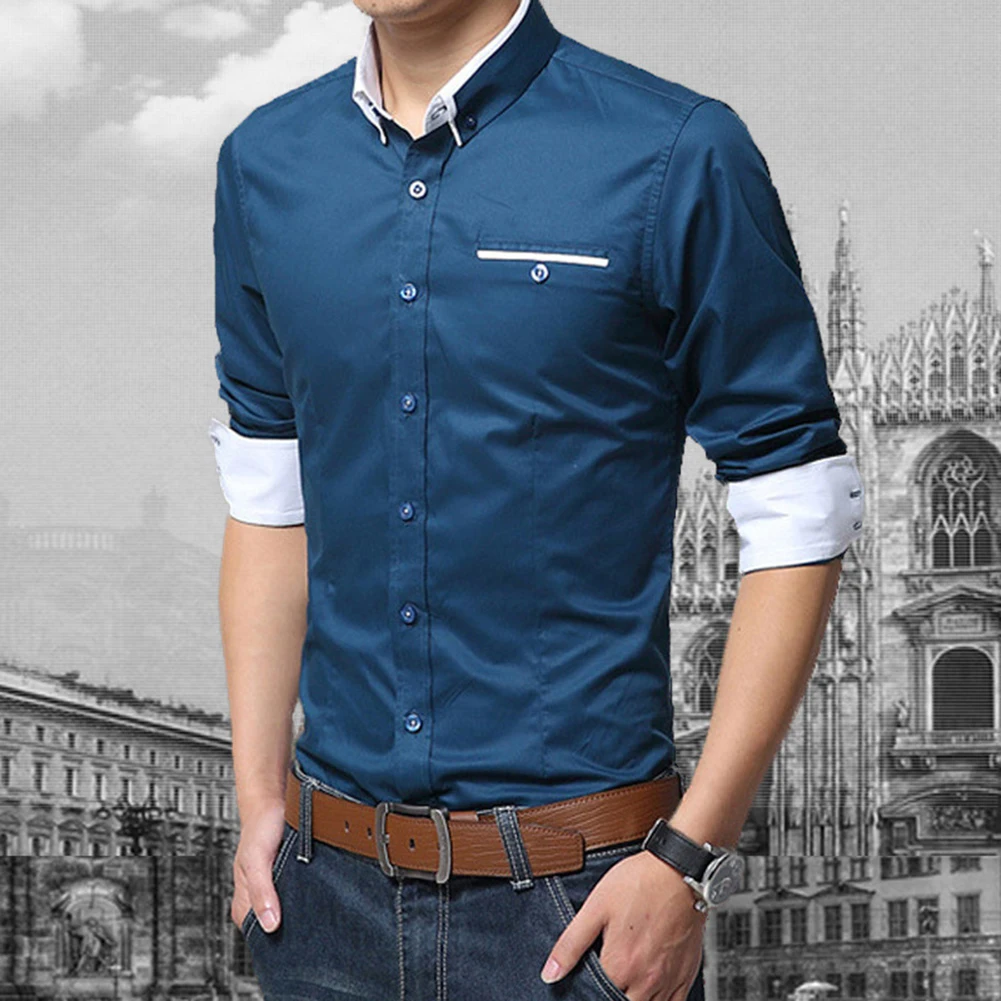 Новинка 2020 модная мужская деловая Повседневная однотонная офисная рубашка с