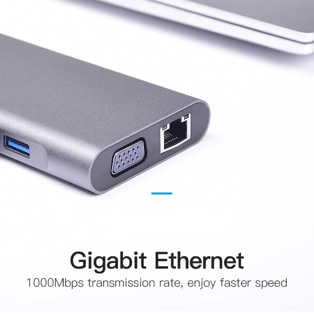 

Gray Reader Hub 10 in 1 USB C HUB Dock HDMI-Compatible VGA 3 USB 3.0 SD TF RJ45 3.5mm 100W PD Adapter Computer Peripherals