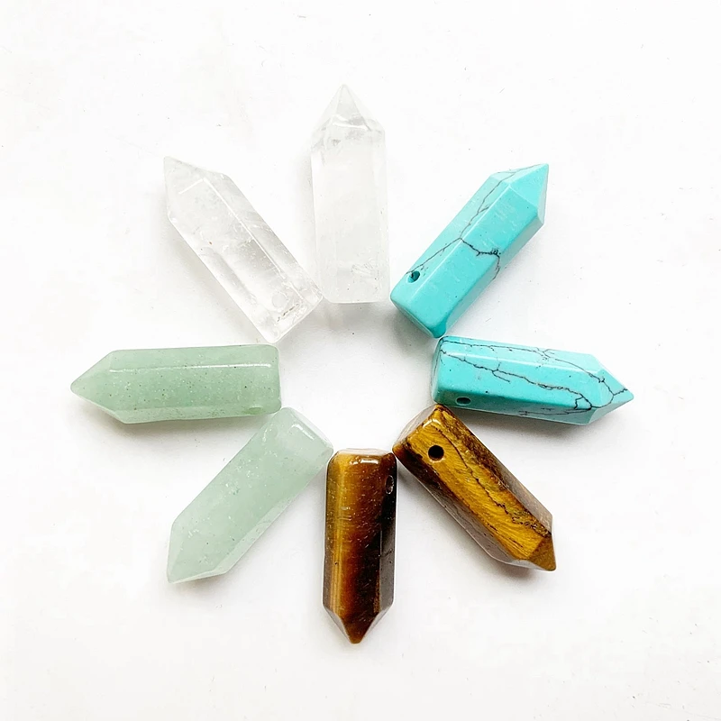 

Natural Quartz Aventurine Tiger Eye Point Pendant Hexagonal Necklace Stone Spiritual Healing Jewelry Accessories
