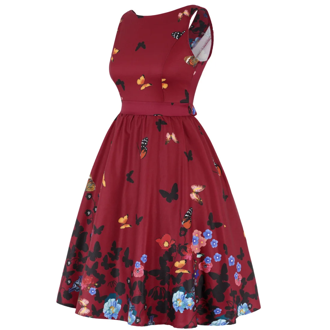 Хлопковое платье без рукавов рокабилли Robe Femme Ретро стиль Повседневное Платье До