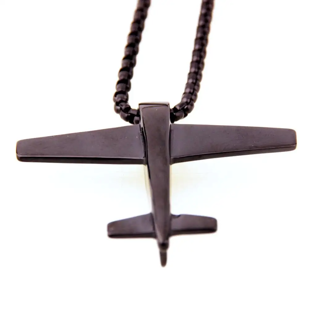 

Simple Design Stainless Steel Cool Black Aircraft Pendant Men's Boy's Daily Jewelry Pendant Necklace Free Box Link Chain 24inch
