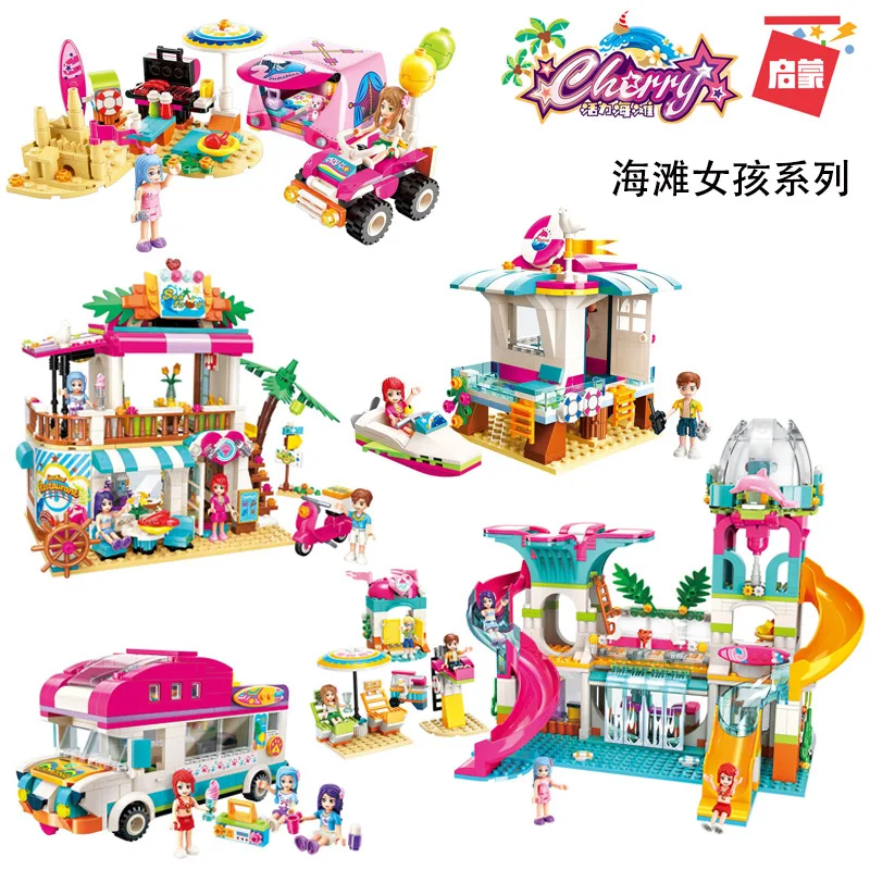 

Beach GIRL'S Series 2018-2022 Beach Rescue Caravan Restaurant Amusement Park Building Blocks Toy