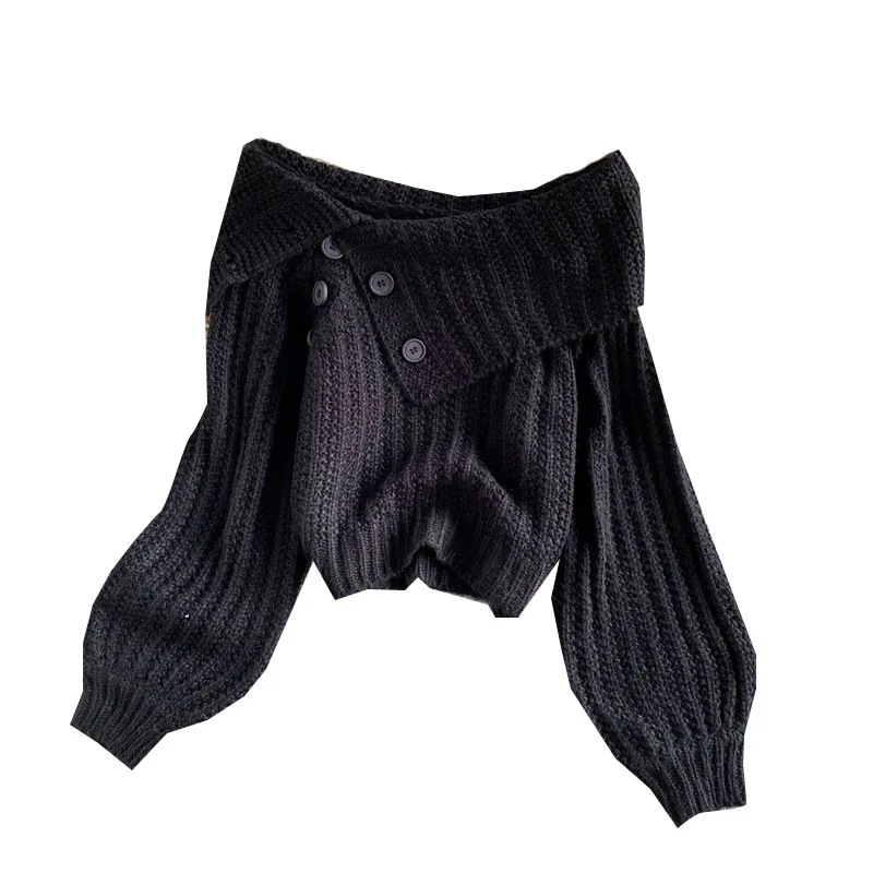 

Vintage Woman Jersey 2020 Korean Casual Slash Neck Off Shoulder Long Sleeve Oversized Knitwear Temperament Slim Jumpers Yyqx10