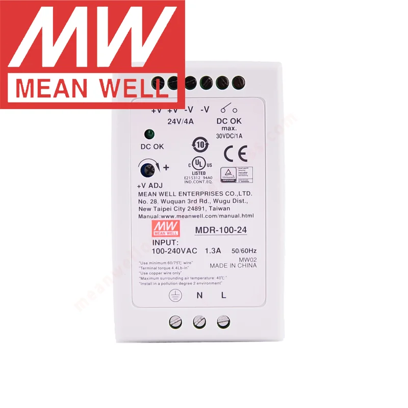 

Original Mean Well MDR-100-12/24/48 series DC 12V 24V 48V meanwell 96w Single Output Industrial DIN Rail Power Supply