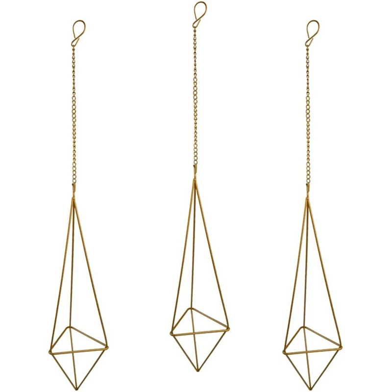 

3 Pack Hanging Air Plant Holder for Tillandsia Air Plants Display with Chains, Wall Hanging Geometric Air Plants Rack