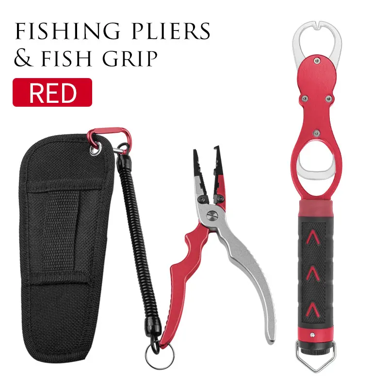 Red Set LINNHUE, рыболовные плоскогубцы из алюминиевого сплава, набор для захвата, рыболовные снасти, крючок для восстановления, резак, линия, разъемное кольцо, высокое качество, рыболовный инструмент, хит - Цвет: Red Set