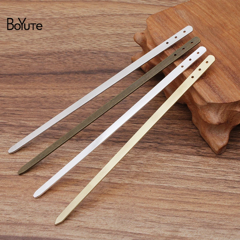 

BoYuTe (10 Pieces/Lot) 150*7MM Metal Brass Flat Hair Stick with 3 Holes Diy Jewelry Findings Components