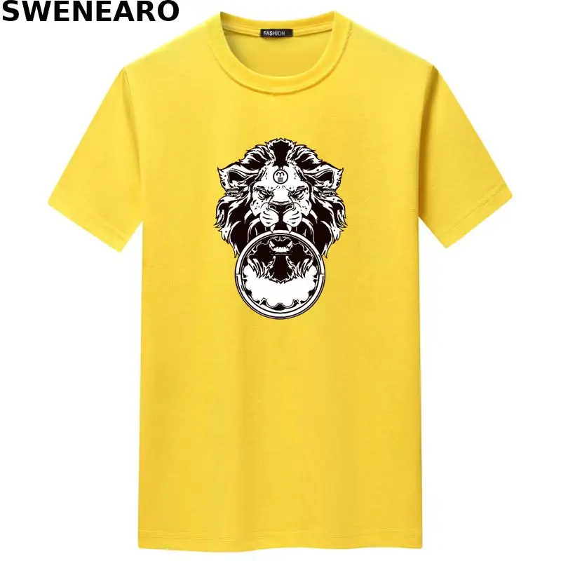

SWENEARO summer new forest king lion print T-shirt men's casual O-neck short-sleeved brand T-shirt men's breathable T-shirt men