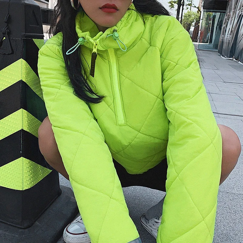 BOOFEENAA женские пальто и куртки зимняя одежда неоновая зеленая стеганая куртка-пуховик на подкладке с пупырышками полосатый каждодневный свободный парка C87-BD43