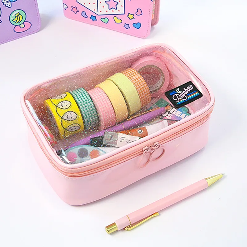 

Milkjoy PVC Transparent Cosmetic Case Bentoy Glitter ZIpper Makeup Bag Storage Large Capacity Toiletries Clutch Bag For Women