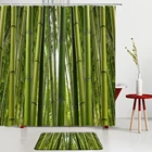 Зеленый бамбуковый Ландшафтный набор занавесок для душа, настенные коврики для ванной, коврики для ванной, украшение для кухни и комнаты, нескользящий ковер