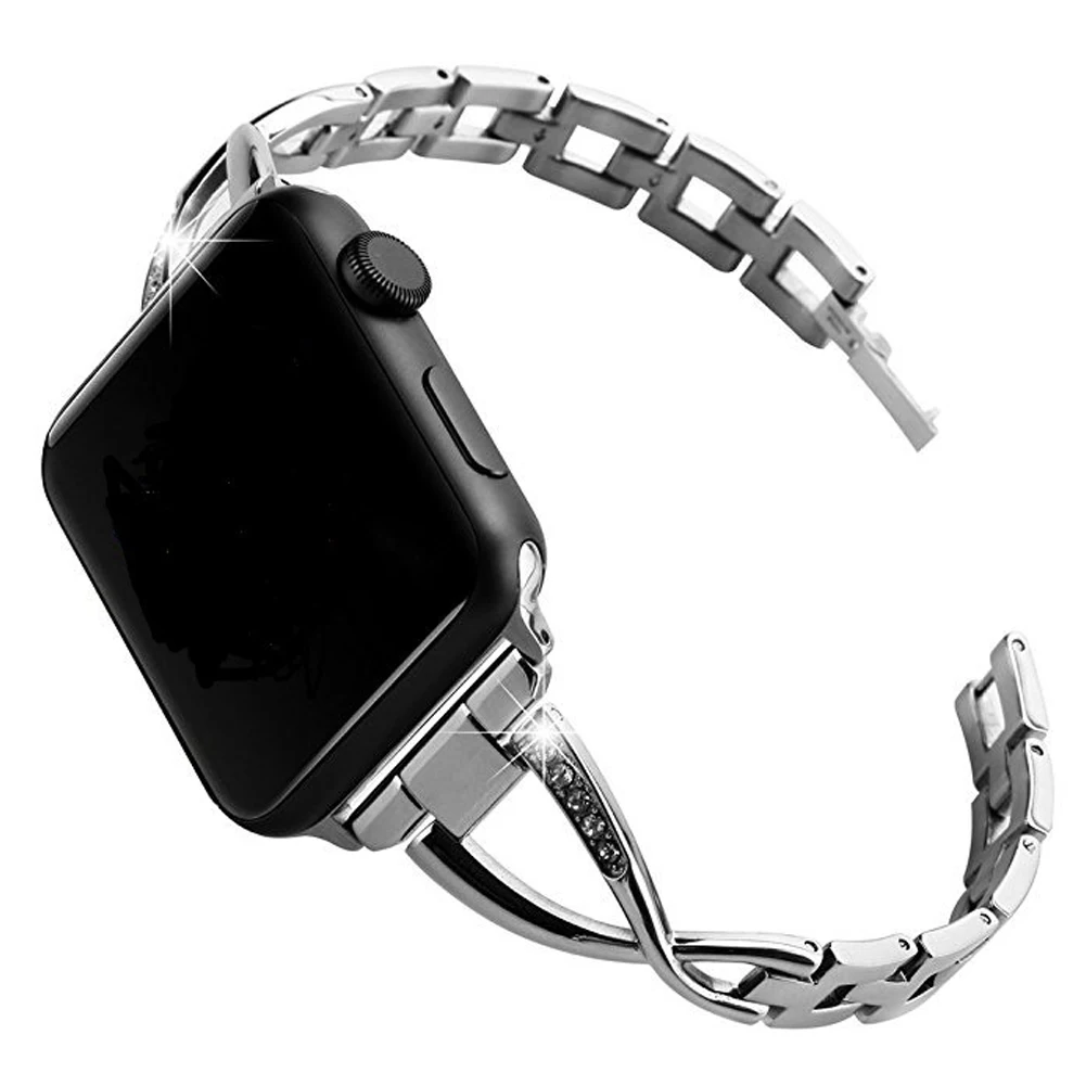 

Прочный роскошный ремешок, износостойкий модный однотонный аксессуар, ремешок для часов, регулируемый со стразами, унисекс, замена для IWatch