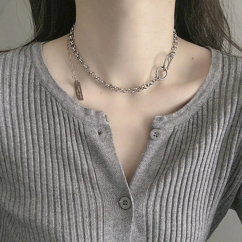 

Mewanry 925 Sterling Silver Clavicle Chain Necklace INS Fashion Punk Hip Hop Vintage Couples Double Circle Choker Party Jewelry