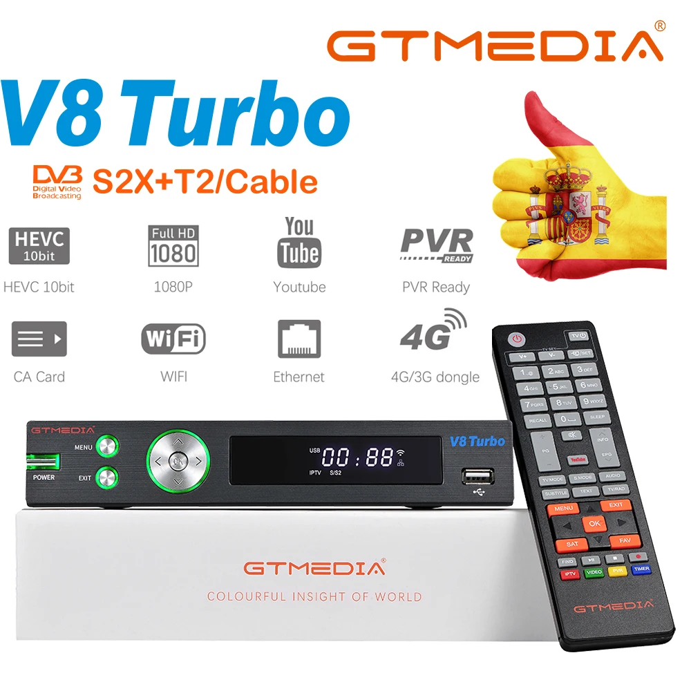 GTmedia V8 Turbo спутниковый ТВ ресивер DVB S2/S2X/T2 кабель Тернер 1080P Full HD H.265 2 4G WIFI карта CA