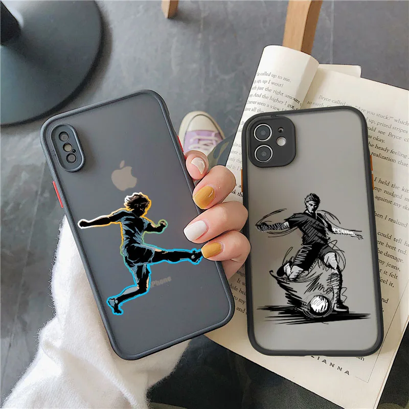 Phone Case For iPhone 12 13 11 14 Pro XS Max XR SE2 7 8 6S Plus X PlaySoccer Shockproof Clear PC Cute Back Cover Coque Football
