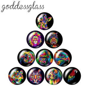 Разноцветные картины маслом, животные, Лев, 10 шт., 12 мм18 мм20 мм25 мм30 мм, Круглые, фото, стекло, кабошон, демонстрация, плоская задняя сторона, фурнитура для изготовления
