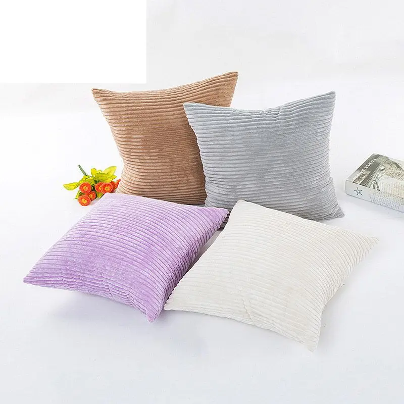 

Supersoft Striped Corduroy Solid Throw Pillow Case Elegant Comfortable Cushion Cover for Sofa Good Touching Home Bed Decorations