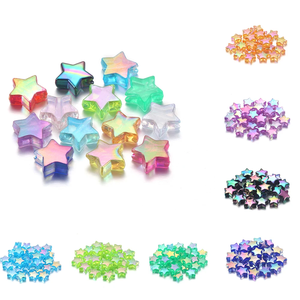 

100pcs 13Color Star Scattered Bead Acrylic Shiny Five-Pointed Star Spacer Loose Beads For DIY Jewelry Crafts Making Accessories