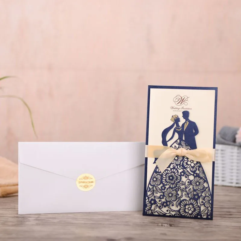 1 шт. образец синего лазерного выреза свадебные приглашения открытка для жениха и