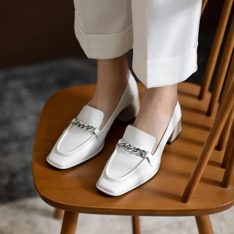 

brand design shoes women high heels genuine leather pumps sexy pointed toe slip on high heel chain party dress shoes women mujer