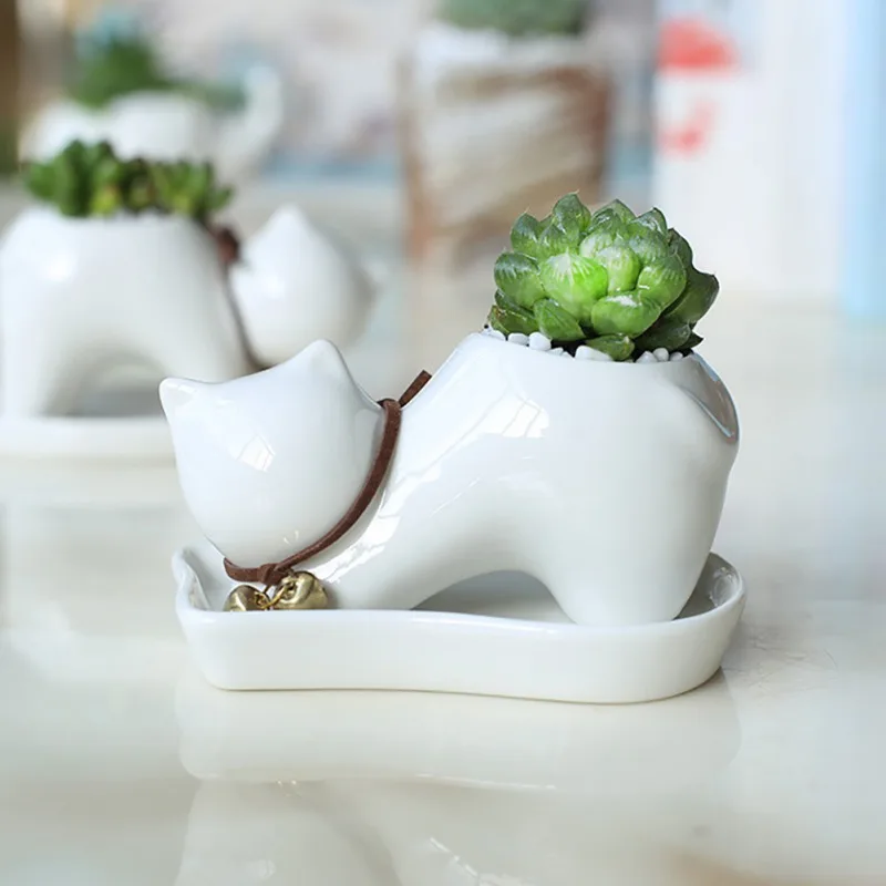 Creative White Ceramic Succulent Planters Flower Pot Micro Landscape Decor Home Tabletop Decor Ornament Gifts