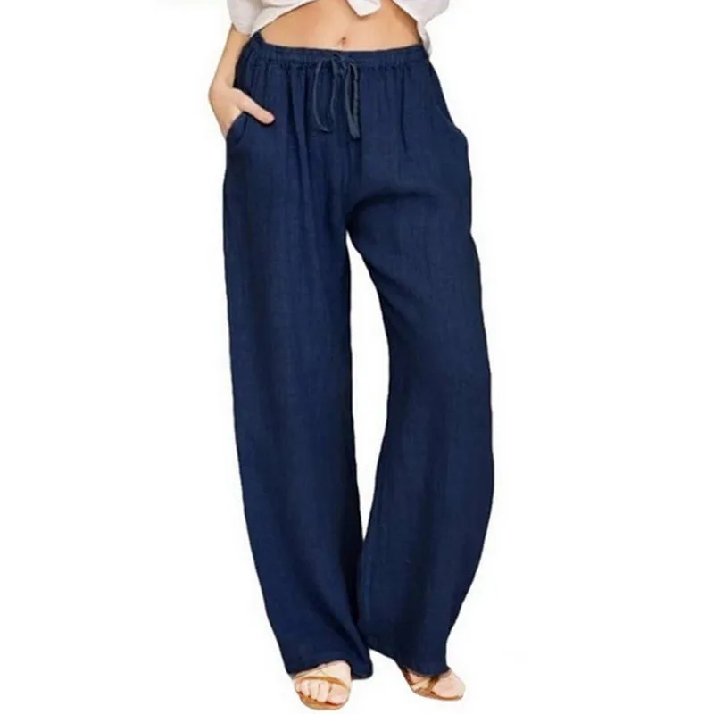 

HEFLASHOR Fashion Summer Women Pants Plus Size High Waist Thin Cotton Linen Wide Leg Pants All-matched Casual Straight Trousers