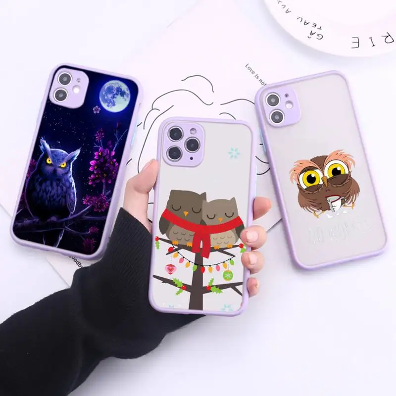 

Lovely Animal Owl Phone Case Transparent Matte For IPhone 7 8 11 12 S Mini Pro X XS XR MAX Plus Cover Shell