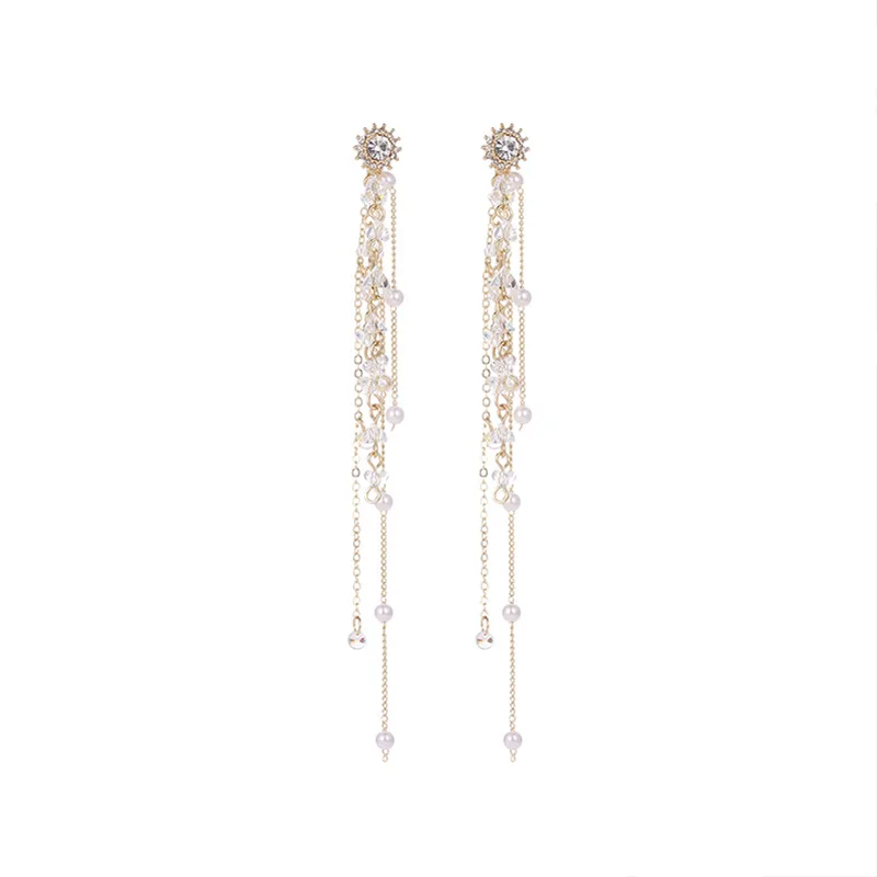 

Vintage Crystal Water Drop Women Dangle Earrings Long Retro Multi-layer Fringed Earrings Drop Earrings Jewelry Earrings