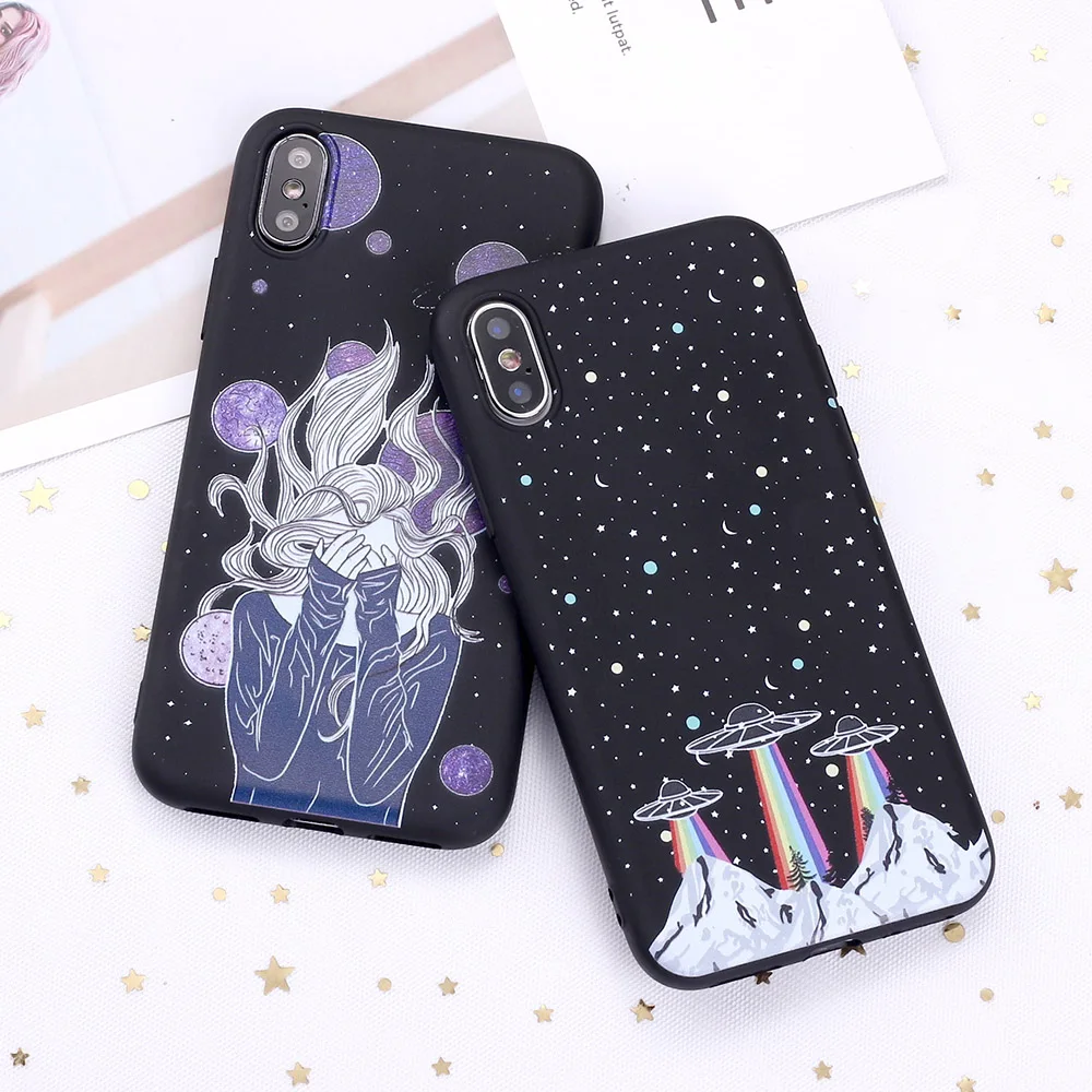 

For 11 Pro 12 Pro Max 8 8Plus X XR 7 7Plus XS Max 6 6S 5 SE Girl Space Stars Spacecraft Candy Silicone Phone Case Coque Funda