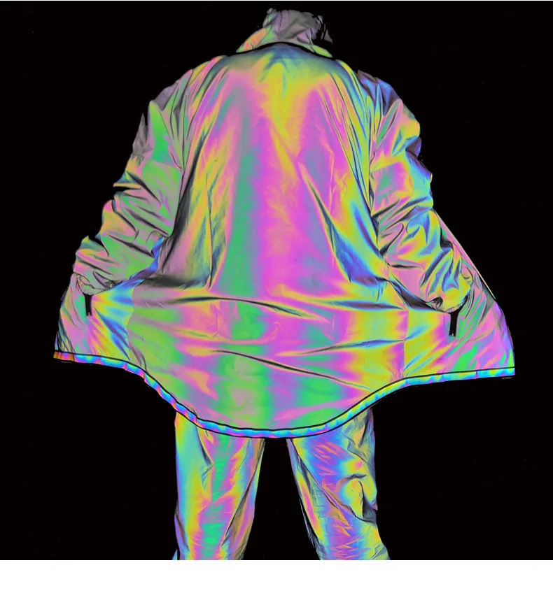 

Spring Light Reflective Lighting Night Hooded Jacket Luminous Noctilucence Flourescent Man Boy's Hip Hop Coat Loosen Sparkling