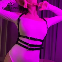 Fullyoung Gothic Leather Harness Bra Lingerie Womens Punk Fashion Body Bondage Sexy Garter Belts Bdsm Sex Toys For Garter Belt