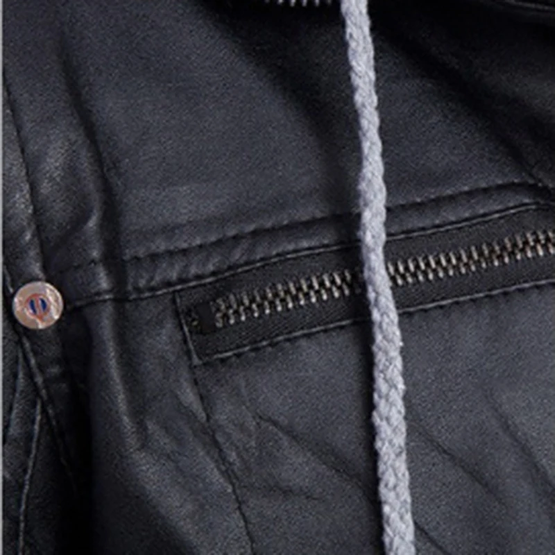 

Men's Motorcycle Jacket Casual Slim Fake Two Pieces Faux Leather Coat Zipper Pocket Hooded PU Jacket Men's PU Leather Jackets