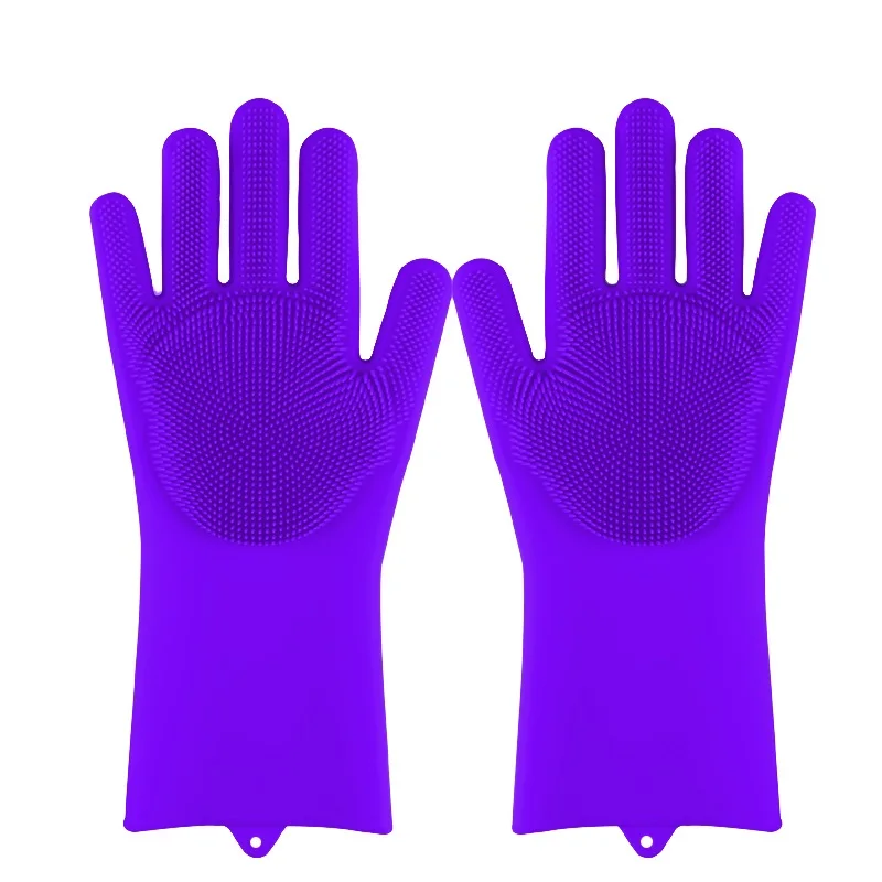 purple Волшебный силиконовый посудомоечный скребок губка для мытья посуды резиновые перчатки для мытья кухни 1 пара - Цвет: purple