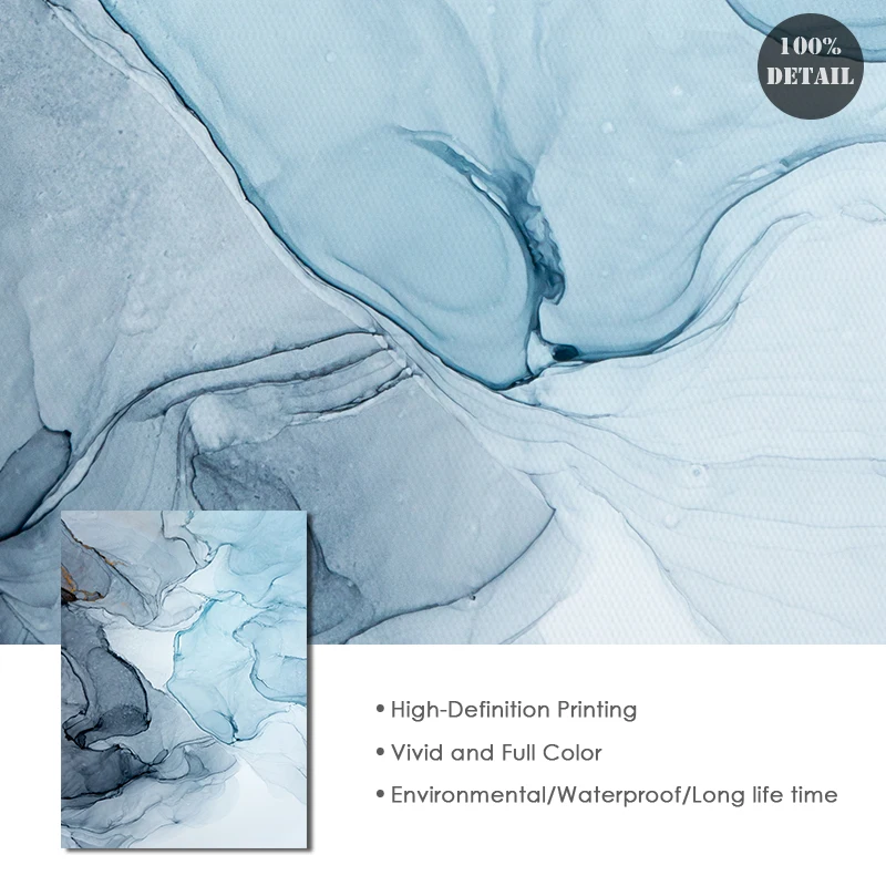 Синий акварельный холст плакат современное искусство стен фотография для декора