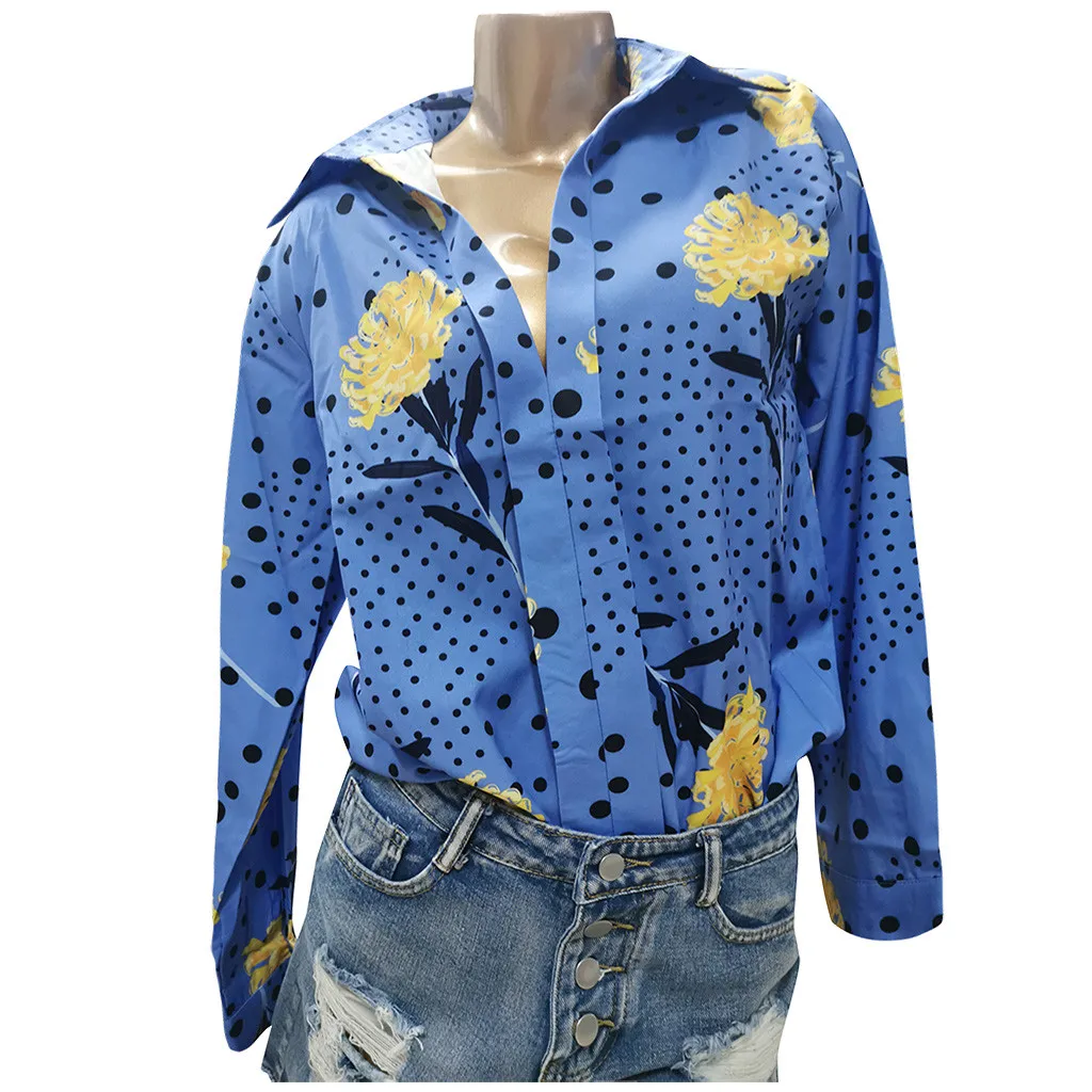 

Woman Button Up Shirt Long Sleeve Dot Print Long Sleeve Tops Shirts Femme Lady Casual Spring Summer Blusas