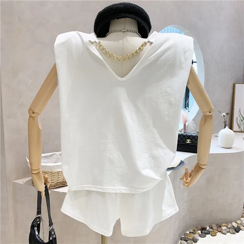

New Women's Clothing 2021 Summer Sleeveless T-shirt Top High Waist Shorts Pants leisure Two piece set