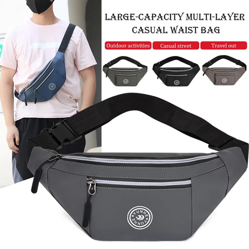 

Men's Waterproof Oxford Waist Bag Solid Color Trend Street Chest Bags Multifunctional Outdoor Sports Casual Single Handle Bags