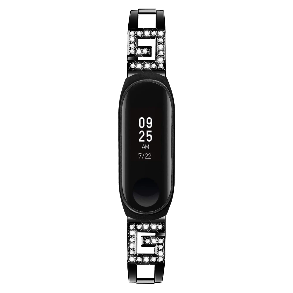 

Ремешок со стразами для Xiaomi Mi Band 5, блестящий сменный Браслет с G-образным узором, женские Роскошные браслеты из легированной стали с рамкой