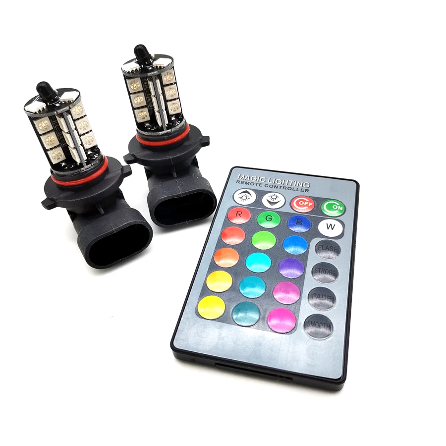 

1 Pair RGB 9006 HB4 5050 27-SMD LED Fog Lights Bulbs Driving DRL 24 Keys Remote Control Kit