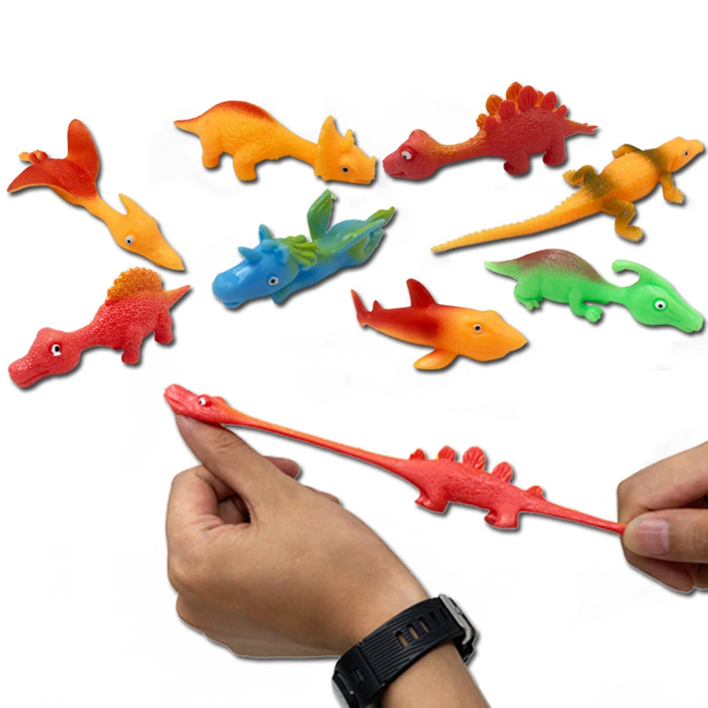 

10PCS Slingshot Dinosaur Rubber Dinosaur Flick Dinosaur Flying Dinosaur Flingers Stretchy Finger Slingshot Decompression Toys