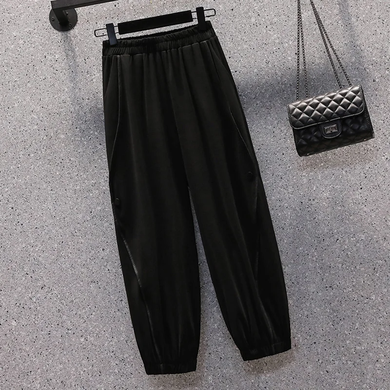 

Women Plus Size Sports Suit Ruff T Shirt Top And Harem Pant Two Piece Tracksuit Matching Set 2021 New Summer Home Big Outfit